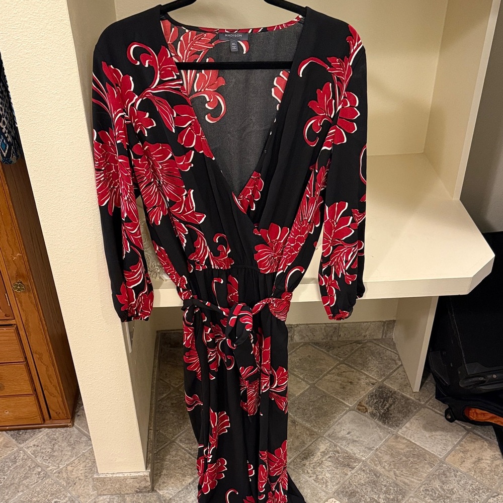 Madison Black and Red Floral Dress
